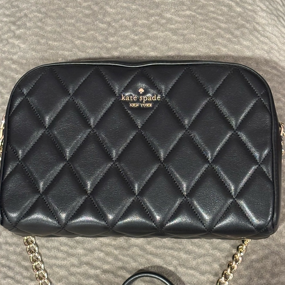 Kate Spade Black Quilted Crossbody with Gold Chain
